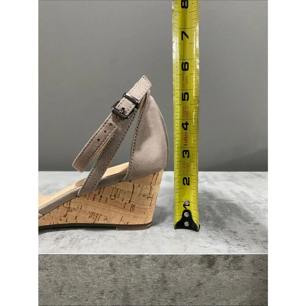 Mi.iM Women's Leather Taupe Wedge Sandals with Ankle Strap Size 6